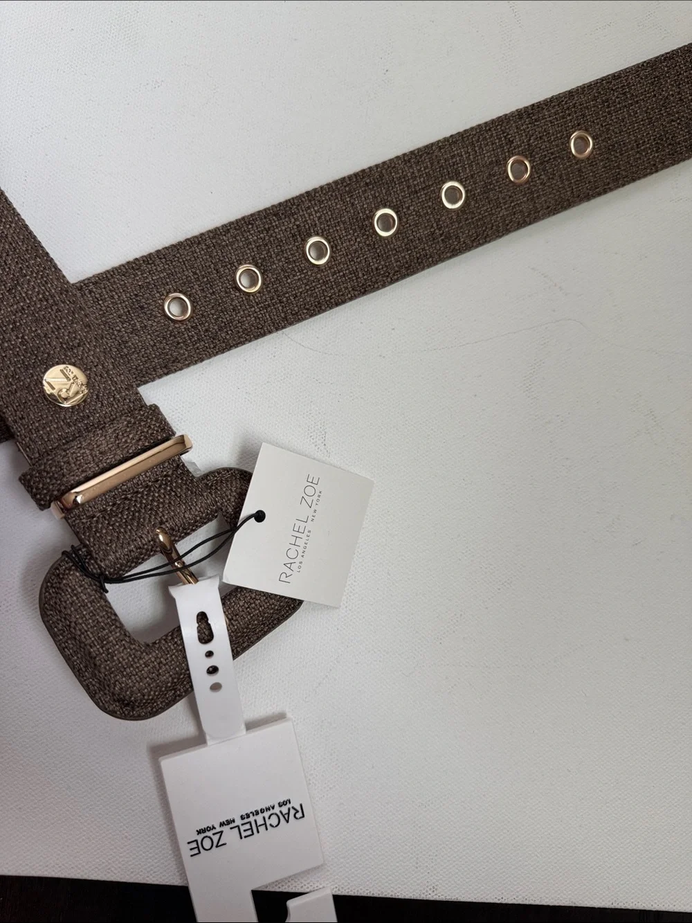 Rachel Zoe Brown Woven Belt with Gold-Tone Buckle
